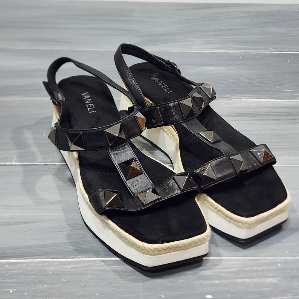 VANELi Edrys Studded Sandals Espadrille Platform Black Size 10.5 Narrow‎